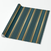 Papier Cadeau Luxury Blue Green Gold Stripe Gift Wrap Pattern (Déroulé)