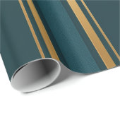Papier Cadeau Luxury Blue Green Gold Stripe Gift Wrap Pattern (Coin rond)