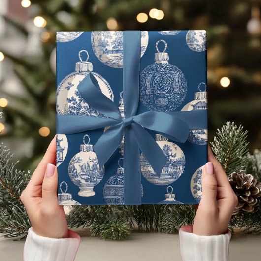 Papier Cadeau Luxury Blue Toile Christmas Ornament