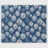 Papier Cadeau Luxury Blue Toile Christmas Ornament (Plat)