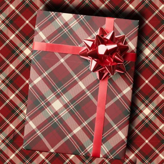 Papier Cadeau Luxury Burgundy and Cream Diagonal Tartan Plaid