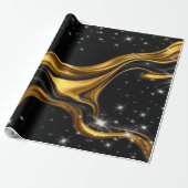 Papier Cadeau Luxury Designer Black & Gold Liquid Swirl Pattern (Déroulé)