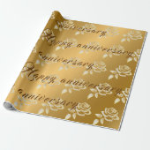 Papier Cadeau Luxury Diamond Rose Happy Gold 50e Anniversaire (Déroulé)