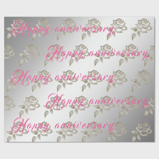 Papier Cadeau Luxury Diamond Rose Happy Silver 25e anniversaire (Plat)