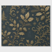 Papier Cadeau Luxury Gold & Navy Gilded Botanical Christmas (Plat)