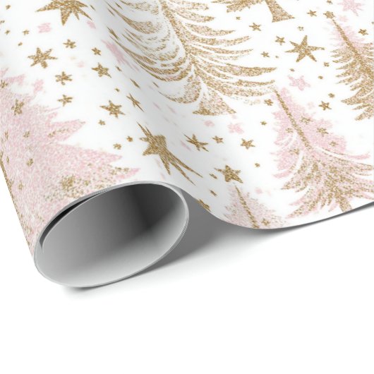 Papier Cadeau Luxury Pink & Gold Christmas Tree Pattern Holiday (Coin rond)