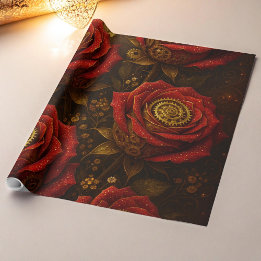 Papier Cadeau Luxury Steampunk Roses Romantic Gold Gears
