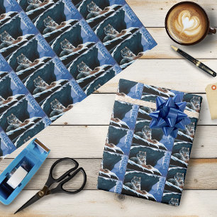 Papier Cadeau Lynx majestueux d'hiver se reposant sur une montag