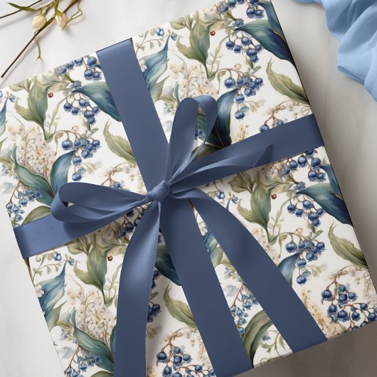 Papier Cadeau Lys de la vallée et Hawthorn modèle floral