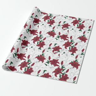 Papier Cadeau Lys de Noël rouges et blancs
