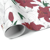 Papier Cadeau Lys de Noël rouges et blancs (Coin rond)