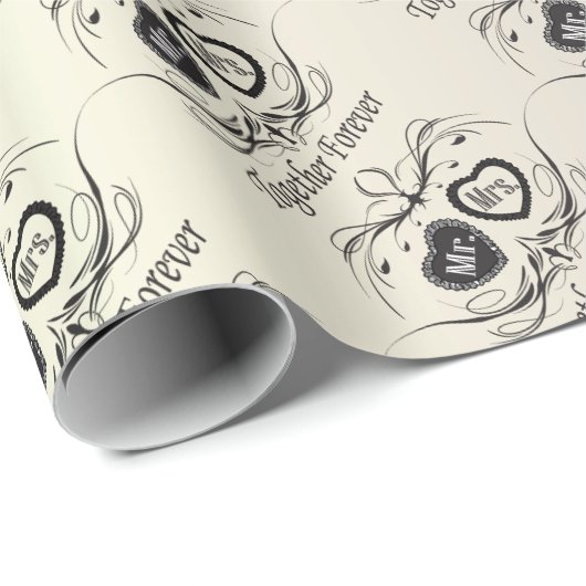 Papier Cadeau M. et Mme Black Imprimer en blanc| Mariage (Coin rond)