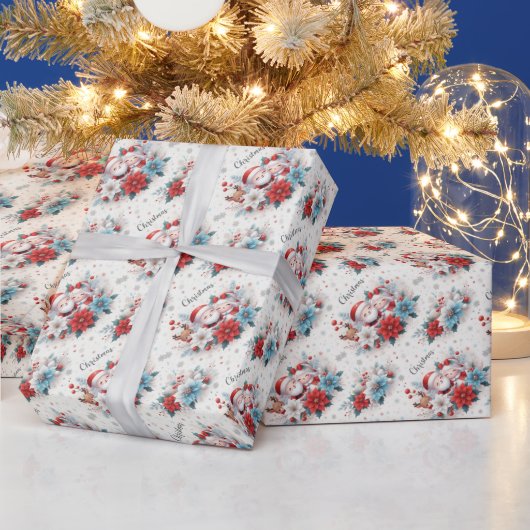 Papier Cadeau M. et Mme Claus, Rudolph, Poinsettias et Holly (Vacances)