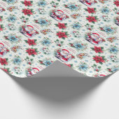 Papier Cadeau M. et Mme Claus, Rudolph, Poinsettias et Holly (Coin)