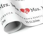 Papier Cadeau M. et Mme Mariage de Red Heart<br><div class="desc">M. et Mme Red Heart Mariage papier d'emballage cadeau .. parfait pour les nouveaux mariés .. mister et manque le rouleau d'emballage personnalisé pour le mariage / anniversaire de Ricaso</div>