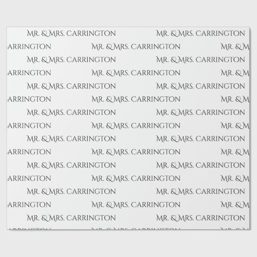 Papier Cadeau M. Et Mme Nom Script Mariage noir blanc (Plat)