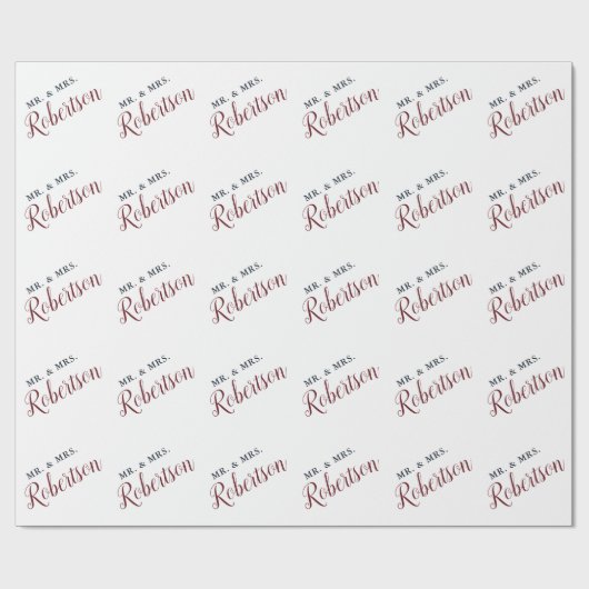 Papier Cadeau M. et Mme rouges Wedding Personalized de manuscrit (Plat)