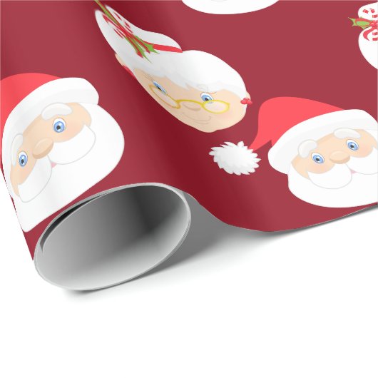 Papier Cadeau M. et Mme Santa Claus Noël rouge (Coin rond)