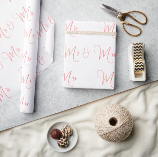 Papier Cadeau M. Et Mme Script Papier Enveloppant Rose (Artisanat)