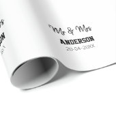 Papier Cadeau M. & Mme ajouter nom de famille date année mariage (Coin rond)