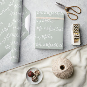 Papier Cadeau M. & Mme Nom Sage Green Elegant