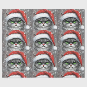 Papier Cadeau M. Visage Grincheux (Gris) Chat de Noël