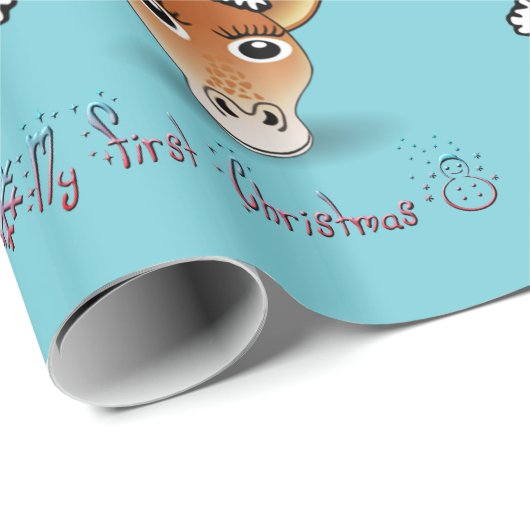 Papier Cadeau Ma première Girafe de Noël (Coin rond)