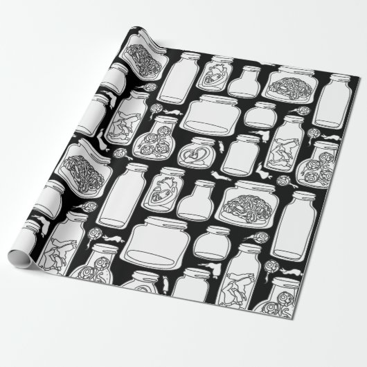 Papier Cadeau macabre spécimens médicaux noir blanc gothique (Déroulé)