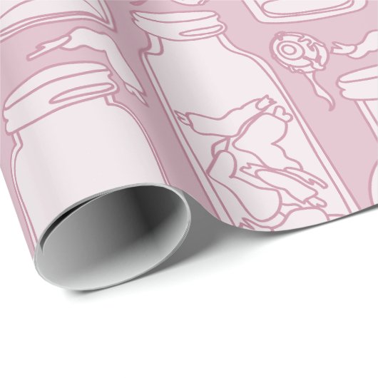 Papier Cadeau macabre spécimens médicaux pastel rose gothique (Coin rond)