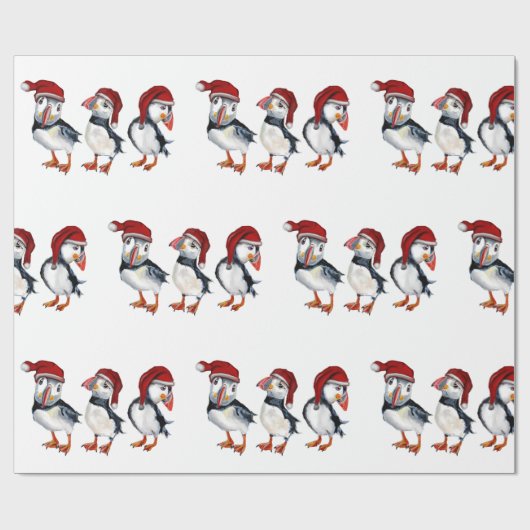 Papier Cadeau Macareux de Noël (Plat)