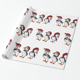 Papier Cadeau Macareux de Noël