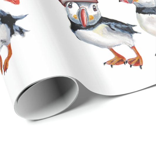 Papier Cadeau Macareux de Noël (Coin rond)