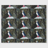 Papier Cadeau macareux sur le papier de motif de roche (Plat)