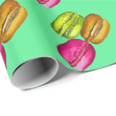 Papier Cadeau Macarons colorés aquarelle art funky (Coin rond)