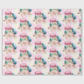 Papier Cadeau Macarons et fleurs colorés Motif d'aquarelle (Plat)