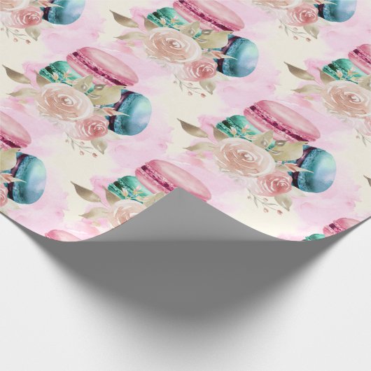 Papier Cadeau Macarons et fleurs colorés Motif d'aquarelle (Coin)