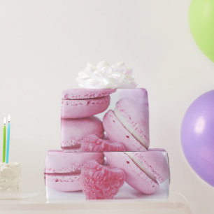 Papier Cadeau Macarons framboises roses Pâtisserie française Pho