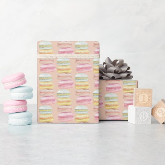 Papier Cadeau Macarons Français Aquarelle Peinture à la main P (Baby Shower)