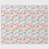 Papier Cadeau Macarons Rose Bleu Jaune Anniversaire   (Plat)