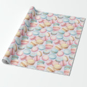Papier Cadeau Macarons Rose Bleu Jaune Anniversaire   (Déroulé)