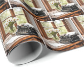 Papier Cadeau Machine à écrire manuelle rétro avec marguerites (Coin rond)