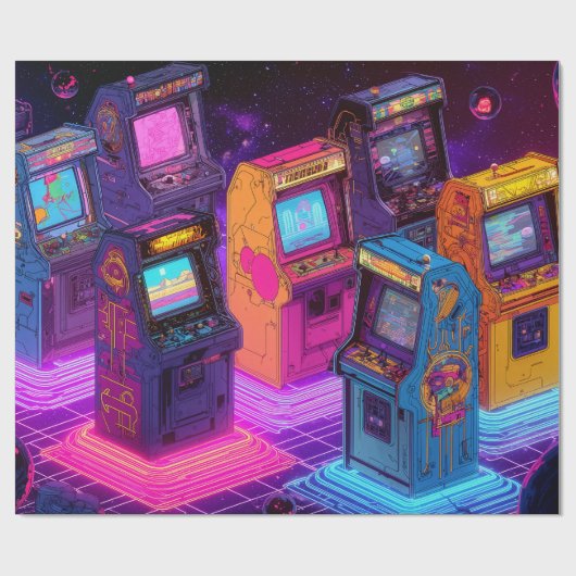 Papier Cadeau Machines à arcades rétro (Plat)