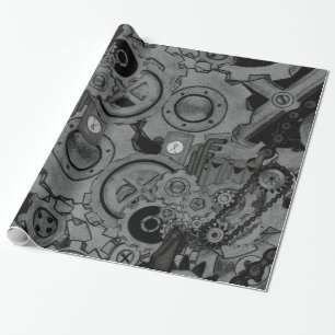 Papier Cadeau Machines de Steampunk (monochromes)