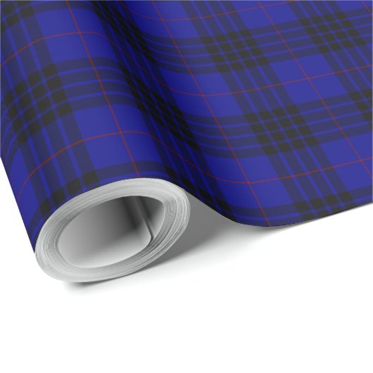 Papier Cadeau MacKay tartan bleu noir plaid (Coin rond)