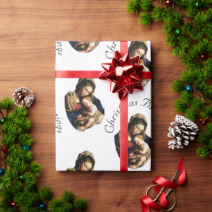 Papier Cadeau Madone avec Enfant Jésus Personnalisable Blanc
