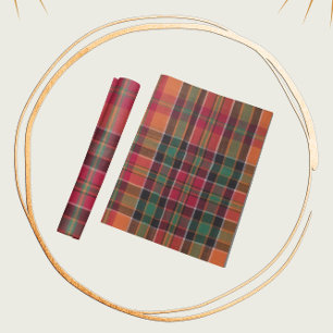 Papier Cadeau Madras moderne Plaid Orange Green Carré Motif