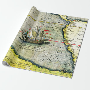 Papier Cadeau Magellans navire Victoria, Antique Carte Océan Pac