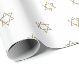 Papier Cadeau Magen David or et motif blanc Hanoukka