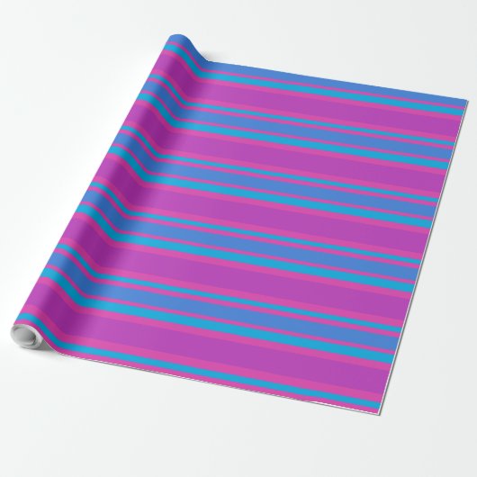 Papier Cadeau Magenta, Bleu, Motif de rayures violettes (Déroulé)