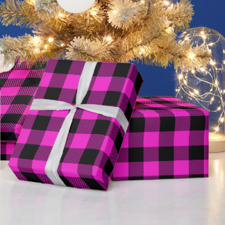 Papier Cadeau Magenta Chaud et Vérification Buffalo Noir